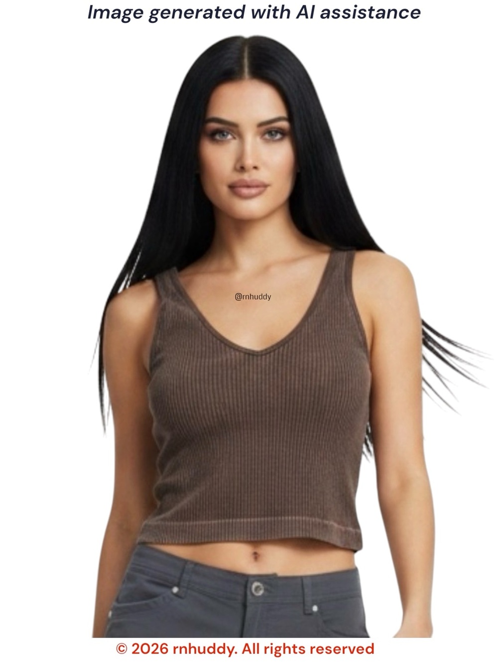 Aura S/M brown acid washed seamless ribbed tank